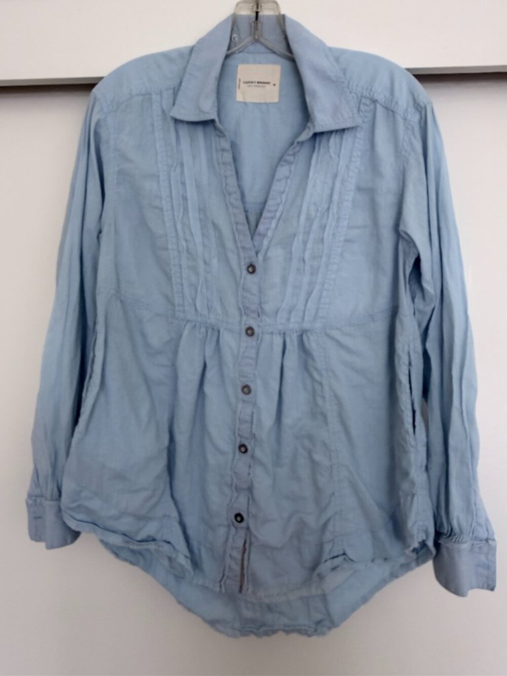 Lucky oversized pintuck button-down shirt in sky blue